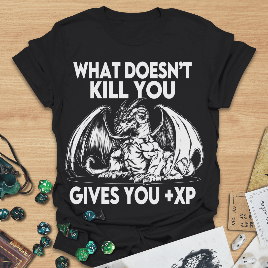 What Doesn't Kill You Gives You +XP Line Art Dragon T-Shirt