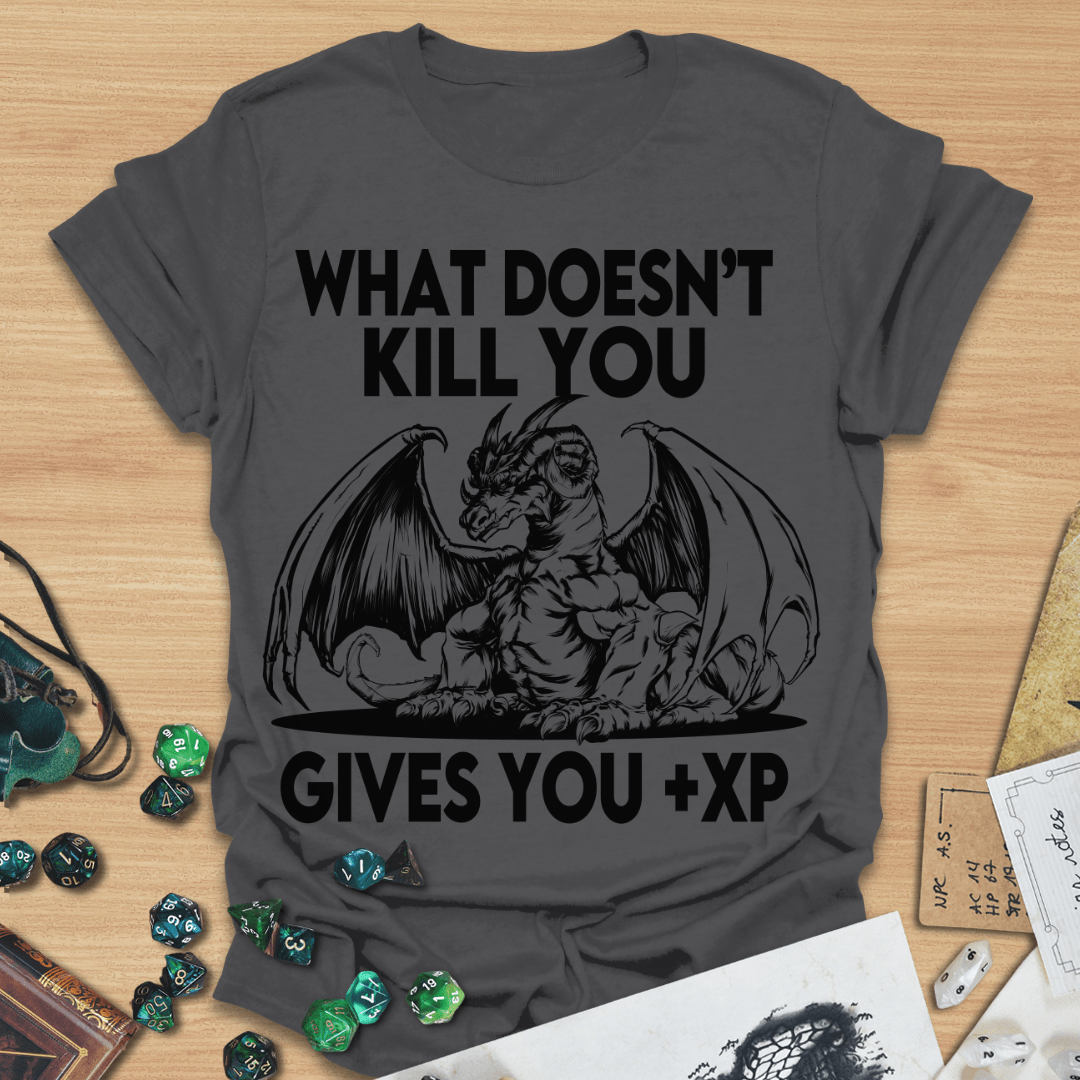 What Doesn't Kill You Gives You +XP Line Art Dragon T-Shirt