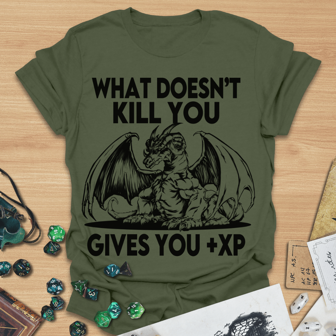 What Doesn't Kill You Gives You +XP Line Art Dragon T-Shirt