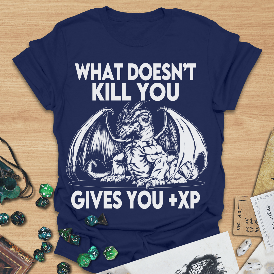 What Doesn't Kill You Gives You +XP Line Art Dragon T-Shirt