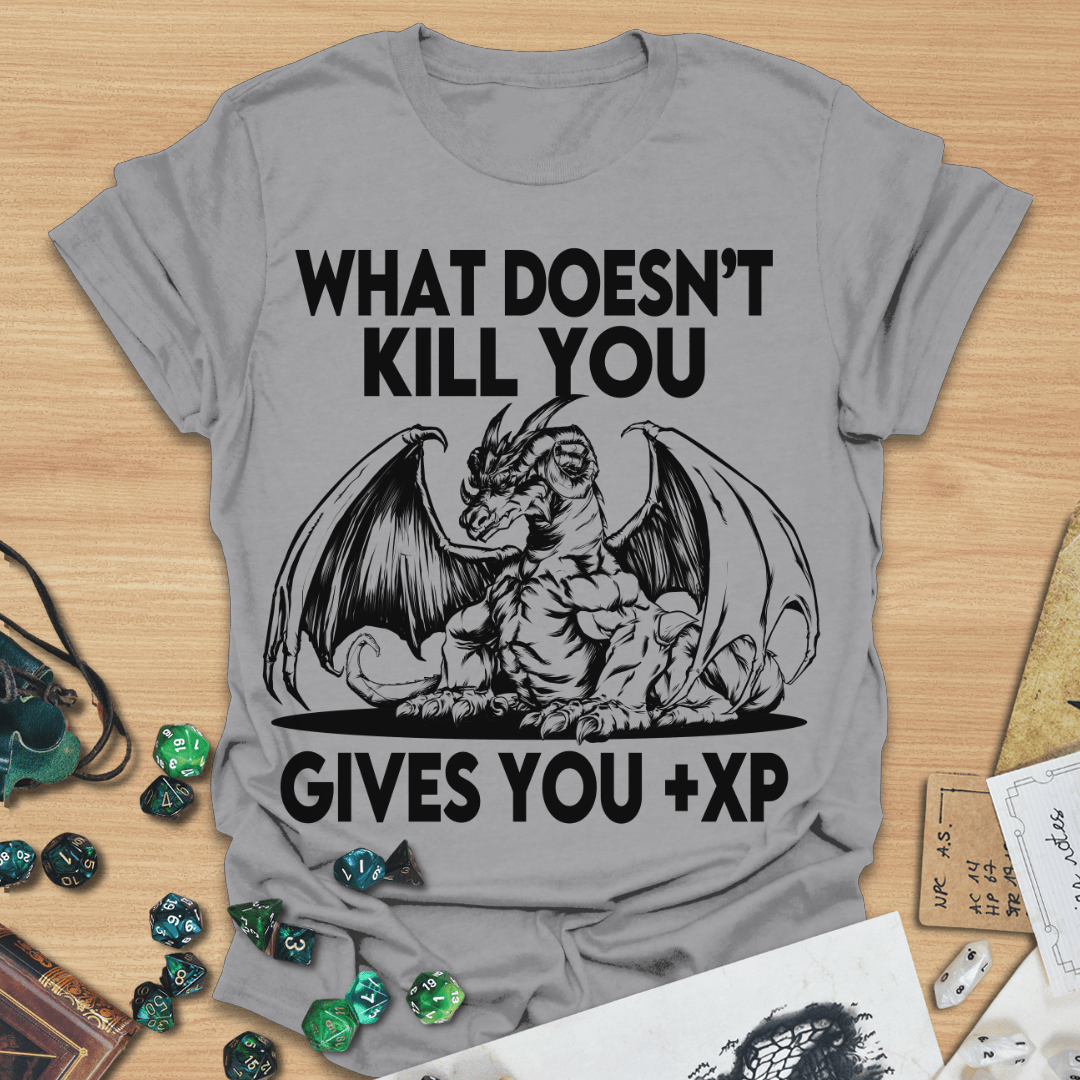 What Doesn't Kill You Gives You +XP Line Art Dragon T-Shirt