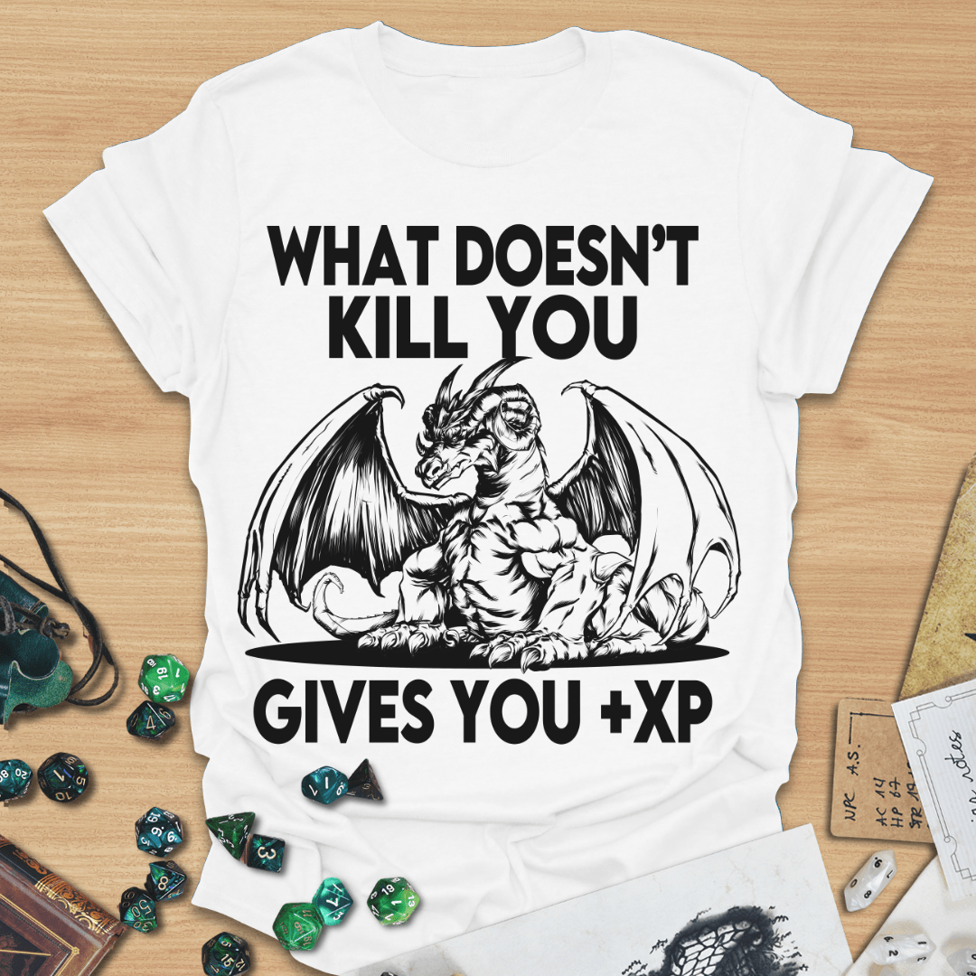 What Doesn't Kill You Gives You +XP Line Art Dragon T-Shirt