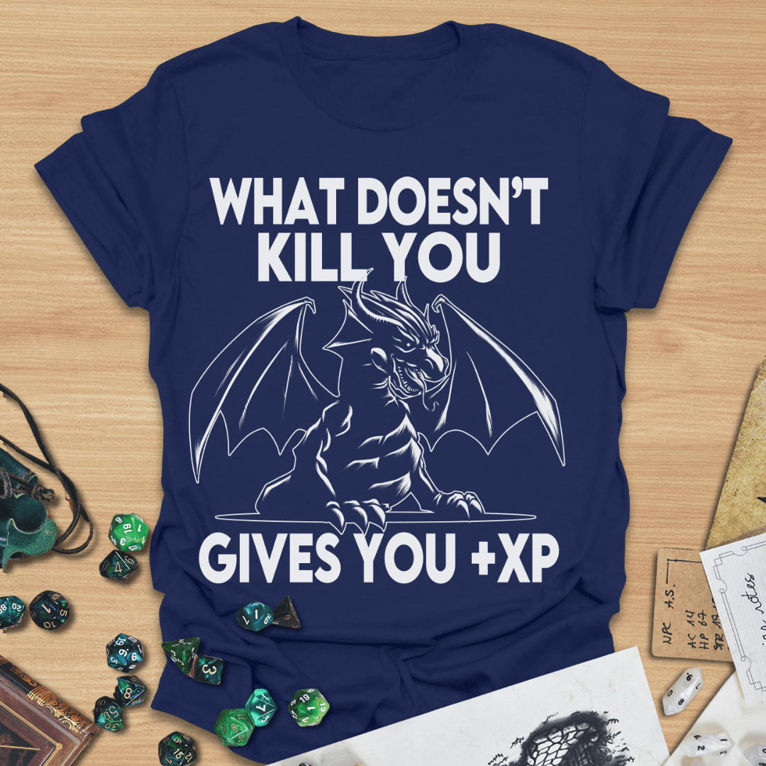What Doesn't Kill You Gives You +XP Woodblock Dragon T-Shirt