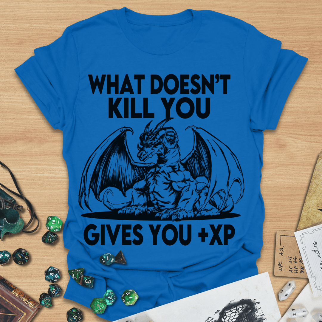 What Doesn't Kill You Gives You +XP Woodblock Dragon T-Shirt