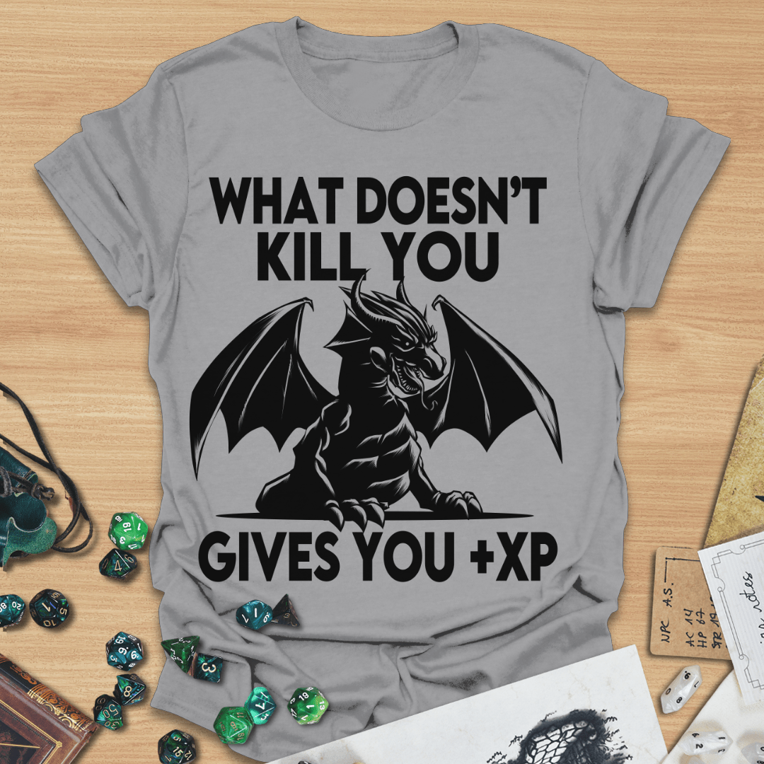 What Doesn't Kill You Gives You +XP Woodblock Dragon T-Shirt