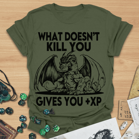 What Doesn't Kill You Gives You +XP Line Art Dragon T-Shirt
