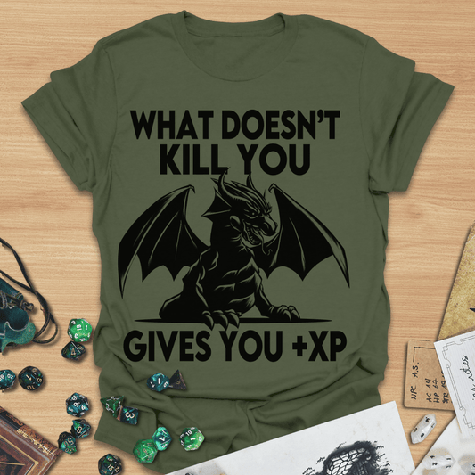 What Doesn't Kill You Gives You +XP Woodblock Dragon T-Shirt